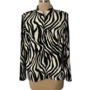 TanJay Zebra Jacket Petite Small Black Brown Front Zip Animal Print Vintage